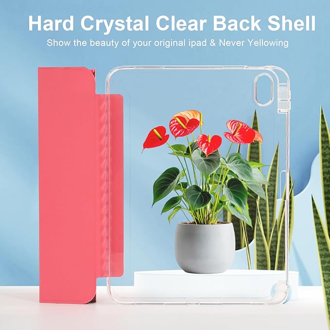 Case for iPad A16 11th Generation 11" 2025, iPad 10th Generation 10.9 Inch 2022, Hybrid Protective Cover with Pencil Holder, Clear Transparent Back Shell Anti-Yellowing Case, Watermelon Red