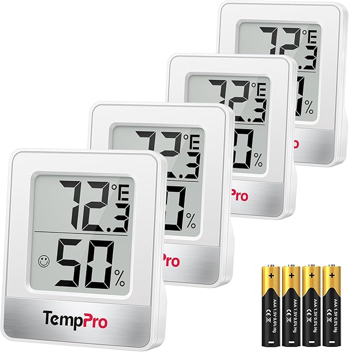 TempPro TP49 4 Pieces Digital Hygrometer Indoor Thermometer Humidity Meter Mini Hygrometer Thermometer with Temperature and Humidity Monitor Room Thermometer (Previously ThermoPro)