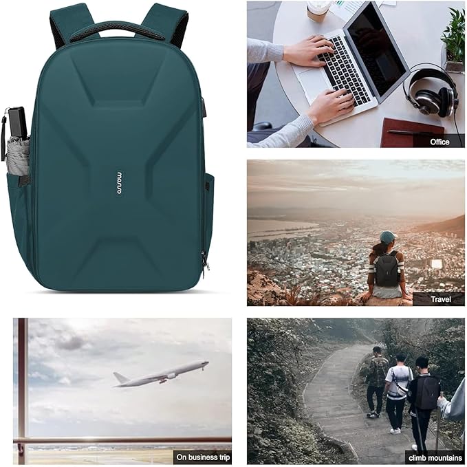 MOSISO 15.6-16 inch 35L Laptop Backpack with USB Charging Port for Women Men, Waterproof Hardshell Travel Business Computer Bag, Anti-Theft Daypack with Luggage Strap, Teal Green