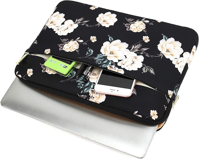 KAYOND 15 inch Laptop Sleeve, Compatible with MacBook pro 15.4 ，MacBook Air 15.4 MacBook pro 16 and 15.6 inch Notebook Computer, Water Repellent Laptop Bag,Shockproof case(15-15.6 inch, Black Peony)