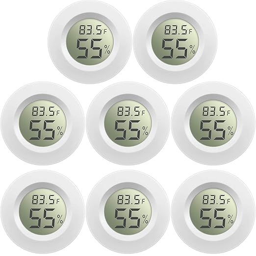 Weewooday Mini Hygrometer Thermometer Digital LCD Monitor Indoor/Outdoor Room Humidity Meter Temperature Gauge for Greenhouse Garden Reptile Incubator Cellar ℉/℃(White,8 Pcs)