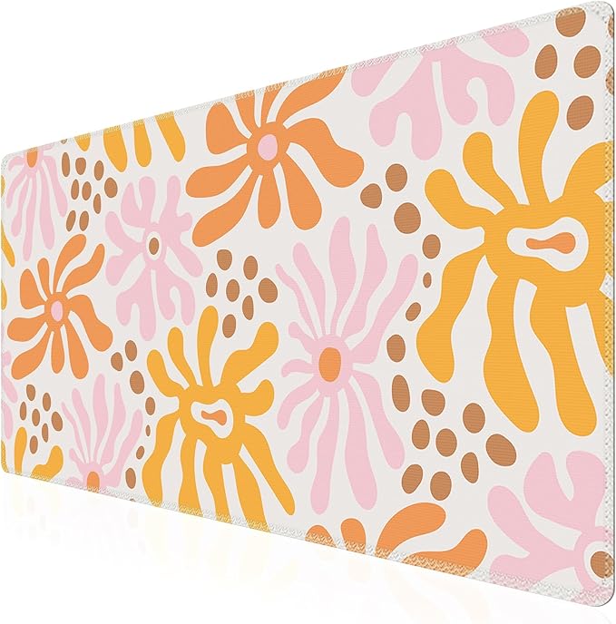 iCasso Desk Matt for Desktop, Cute Desk Pad Mat, XXL Large Mouse Pad, Anti-Slip Big Mousepad with Stitched Edges, Keyboard Pad Mouse Mat for Computer, Work, Gaming (Yellow Flower)