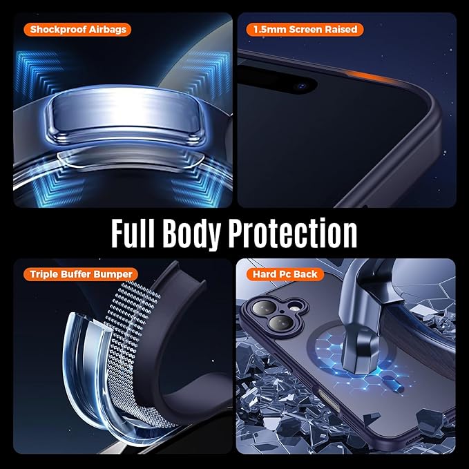 Symcele Designed for iPhone 17 Case, Compatible with MagSafe, [Camera Protection] [15FT Military Droptection] Shockproof Translucent Matte Anti-Slip Phone Case, 6.3", Deep Blue