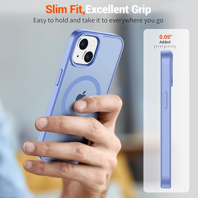 SUPFINE Magnetic for iPhone 15 Case (Compatible with MagSafe) (Military Grade Drop Protection) Slim Translucent Matte Shockproof with Anti-Fingerprint Phone Case, Blue Purple