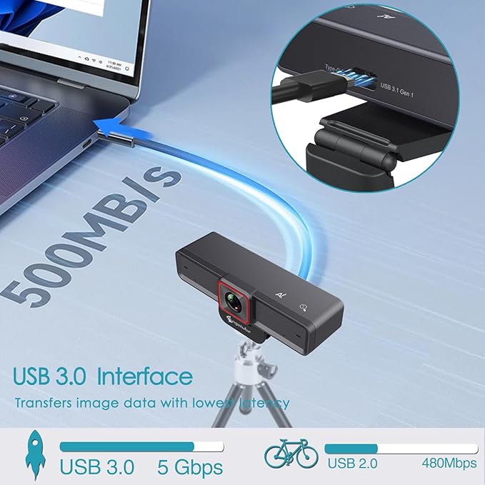 Angetube 4K AI Webcam: AI-Tracking Web Camera Dual AI Noise-Cancelling Microphones - HDR-Enabled, USB 3.0, Remote Control, Sony_Sensor, Adjutable Field of View, Work with Teams, Zoom, Webex