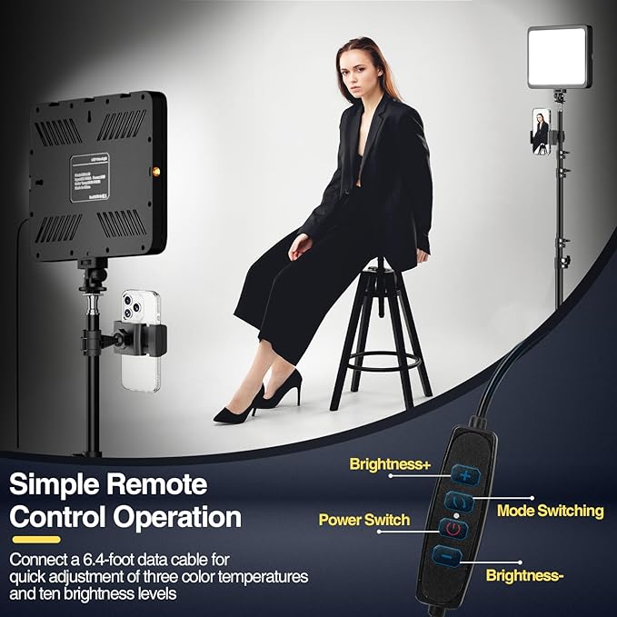LED Video Light Kit, 2800-7000K Dimmable Studio Lighting with Tripod Stand & Phone Holder, 73” Adjustable Height for Video Recording, Live Streaming, YouTube, Photography，2-Pack