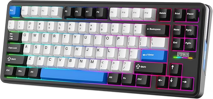EPOMAKER TH85 QMK/VIA Wireless Gaming Keyboard, BT5.0/2.4GHz/USB-C, Hot Swappable Pre-lubed Custom Creamy Jade Linear Switches, Gasket Creamy Keyboard for PC/Mac/Office/Gaming (Black&White&Blue)