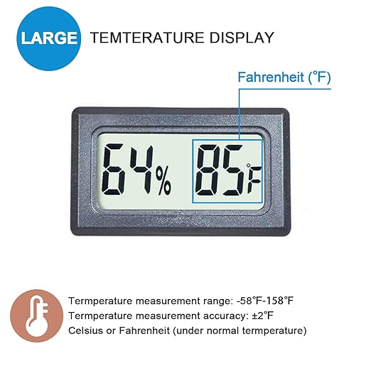 Reptile Thermometer Hygrometer Meter Indoor Temperature Gauge Fahrenheit ℉ Mini Digital Humidity for Outdoor Office Humidors Jars Incubators Guitar Case (1)