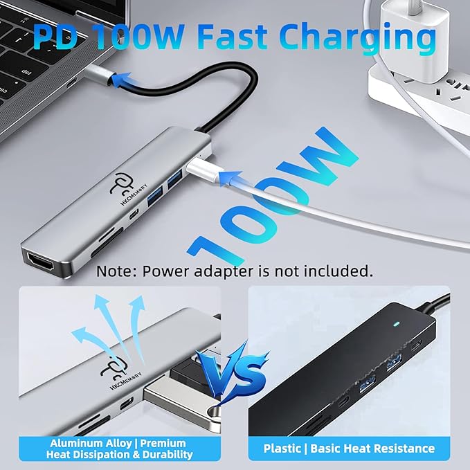 USB C Hub 7-in-1 Multi-Port Adapter, 4K HDMI Dongle, 100W PD, USB 3.0/2.0 Ports, SD/TF Card Reader, USB-C Docking Station for MacBook Mac Pro/Air, Dell XPS, HP, Lenovo Thinkpad