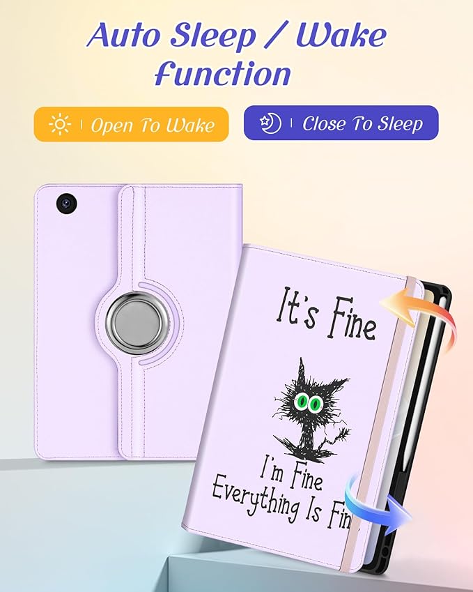 Kidcube for Samsung Galaxy Tab A9 Plus Case 11 Inch - for Women Girls Kid Cute Rotating Stand Folio Cover with Pencil Holder & Card Slot Girly Kawaii Cat Unique Design for Samsung A9 Plus Tablet Cases