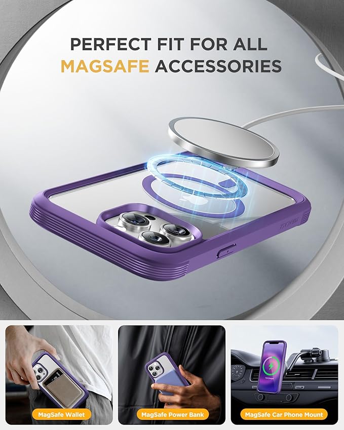 Miracase Magnetic for iPhone 13 Pro Max Case 6.7 inch, (Compatible with MagSafe) Upgrade Full-Body Clear Phone Bumper Case with Built-in 9H Tempered Glass Screen Protector, Magnetic Purple