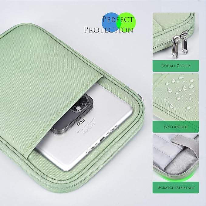 6-7 Inch Tablet Sleeve for 7" Amazon Fire 7, 6.8" Amazon Kindle Paperwhite/Paperwhite Signature Edition/Paperwhite Kids/6" Kindle 11th 2022, 6" Kobo Clara 2E eReader Carrying Bag Case(Green)
