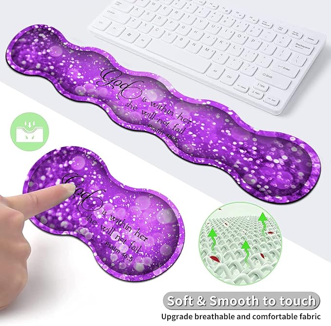 Gaming Mouse Pad XXL Large Desk Mat, Psalm 465 Bible Purple Extended Non-Slip Rubber Mice Pads Stitched Edges(31.5x11.8 in),Ergonomic Premium Memory Foam Keyboard Wrist Rest and Black Mouse Pad Set