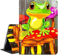 for Amazon Kindle Fire HD 10 (9th/7th/5th Generation, 2019/2017/2015 Release) 10.1" Tablet Case, Slim Kickstand Stand Leather Smart Cover with Auto Wake/Sleep, Green Frog Mushroom