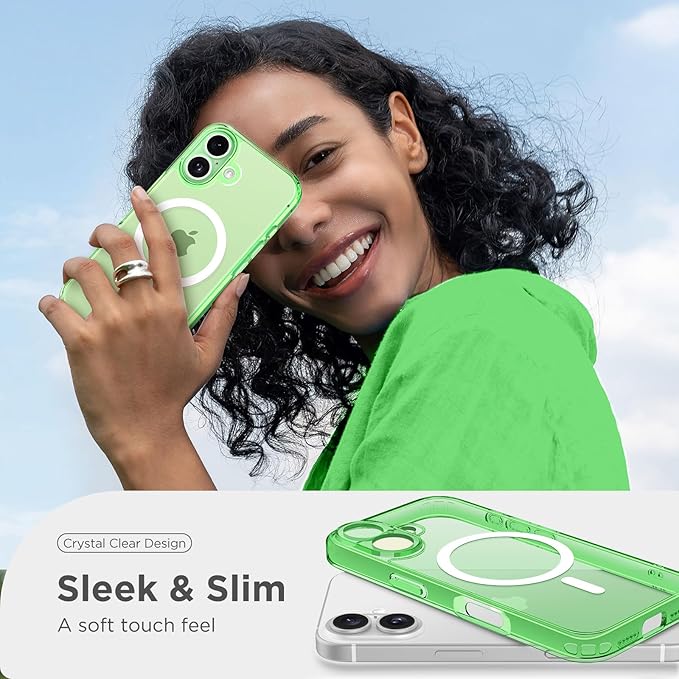 CAPRARO Magnetic Compatible with iPhone 16 Case, Upgraded [Full Camera Protection] [Compatible with MagSafe] Protective Translucent Matte Women Girl Phone Case Cover, Clear Green