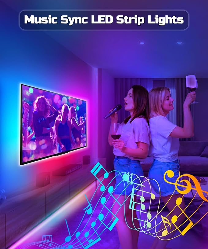 Daymeet TV Led Backlight, 23ft LED Lights for TV Behind for 75-100 inch, RGB Glow USB Led Light Strip for TV Lighting Color Changing Music Sync Bluetooth APP Control for Bedroom HDTV