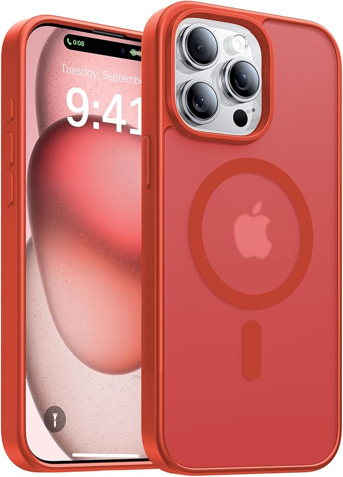 Magnetic for iPhone 14 Pro Max Case, [Compatible with MagSafe][Military-Grade Drop Protection][Anti-Yellowing] Shockproof Translucent Matte Cover for iPhone 14 Pro Max Phone Case,Red