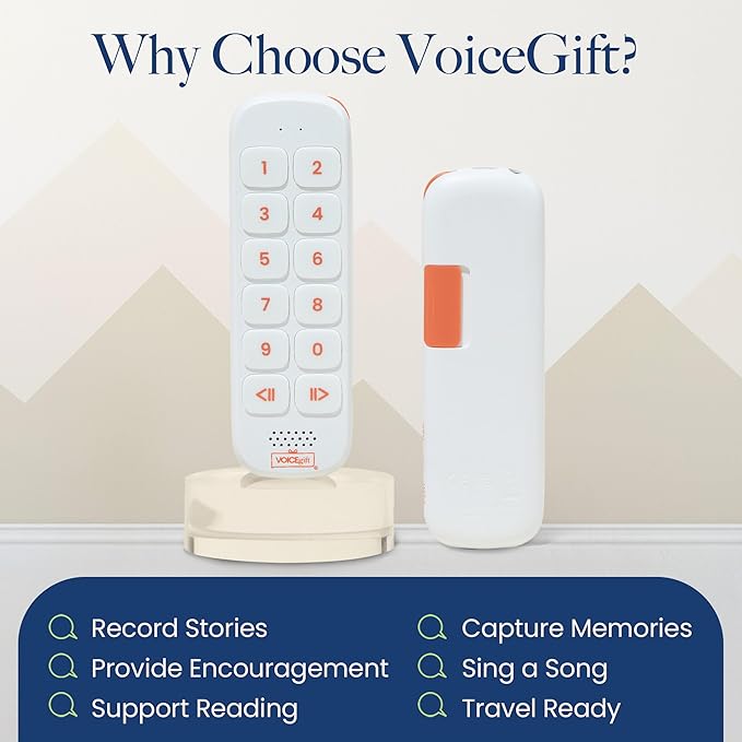 VOICEGIFT Play, 10 Hour Capacity Screen-Free Voice Recorder, Playback Tool, Portable Electronic Story Player with Speaker, Clip & Strap, Add Voice to Journals, Albums and Keepsakes