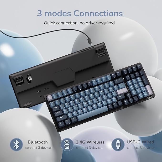 RK ROYAL KLUDGE RK98 Wireless Mechanical Keyboard, 100 Keys 98% Layout with Custom Switches Hot Swappable, Tri-Mode BT5.1/2.4G/USB-C Full Size Gaming Keyboard with Numpad RGB, Brown Switch