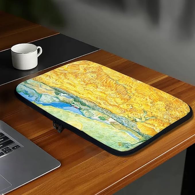Yellow Wheatfield Laptop Protective Sleeve for Women Men Trendy Van Gogh Reaper Pattern Laptop Covers with Large Capacity Easy to Clean Withstand Daily Wear and Tear Nice Gifts for Holidays