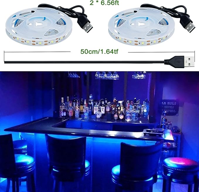 5V USB Blue 460-465nm LED Strip Light USB Powered 13.12ft/4M 240LEDs Flexible SMD2835 High Brightness No-Waterproof IP20 LED Tape Lights(2pcs x 6.6ft)