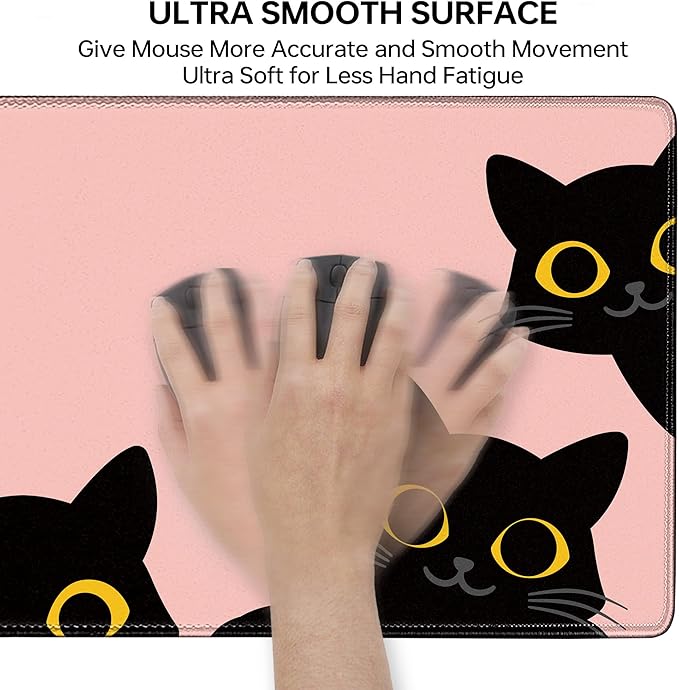 Pink Cute Cat Mouse Pad for Desk,Kawaii Mouse Pad 31.5 X 11.8 in Mouse Mat Desk Pad,Extended Keyboard Pad Large Desk Mat Pink Mousepad with Non-Slip Base and Stitched Edge for Gaming Home Office
