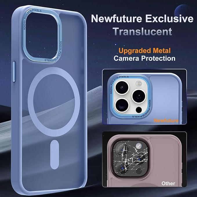 Newfuture Magnetic for iPhone 15 Pro Case [Compatible with Magsafe] [Military Grade Drop Protection] Translucent Matte Anti-Fingerprint Shockproof Phone Case for iPhone 15 Pro 6.1 inch, Light Blue