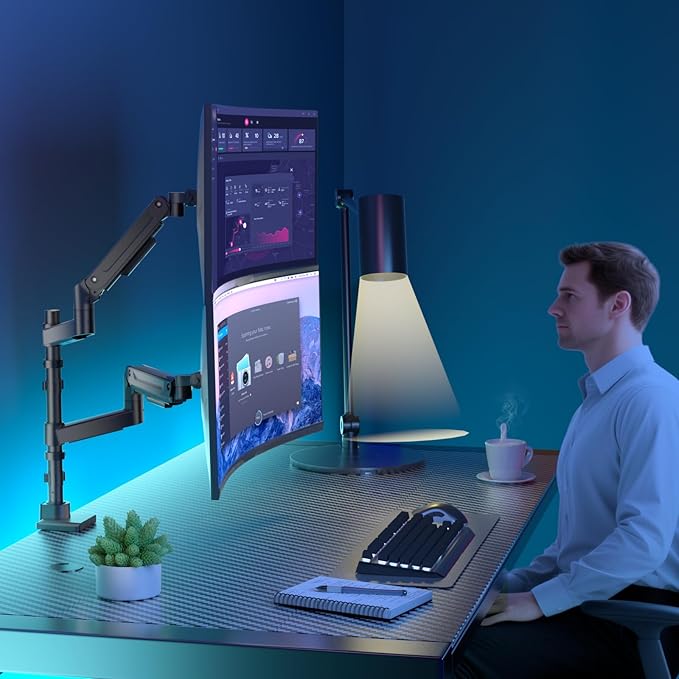 WALI Dual Monitor Mount for Ultrawide Heavy Duty Curved Monitor Stacking, Dual Monitor Arms Fits 13-49 Inch for Ultrawide Screens up to 44lbs, 49 inch Monitor Arm, Black