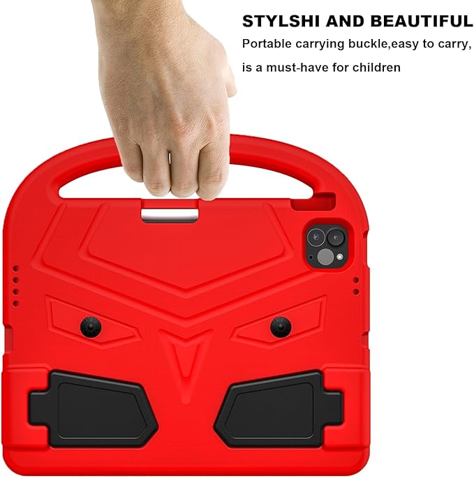 Kids Case for Apple iPad Air 11 inch M3/M2 & iPad Pro 11 inch M5/M4 (2025/2024) with Pencil Holder/Handle/Kickstand Lightweight Soft EVA Foam Shockproof Stand Girls Boys Cover, Red Bird