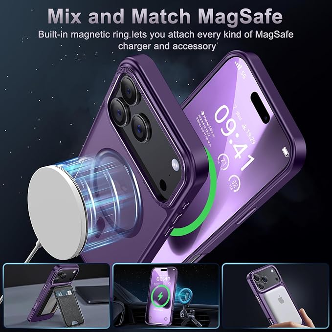 Newfuture Strong Magnetic Compatible with iPhone 17 Pro Case [13 FT Military Drop Protection] [Compatible with Magsafe] Slim Translucent Matte Shockproof with Anti-Fingerprint Phone Case, Dark Purple