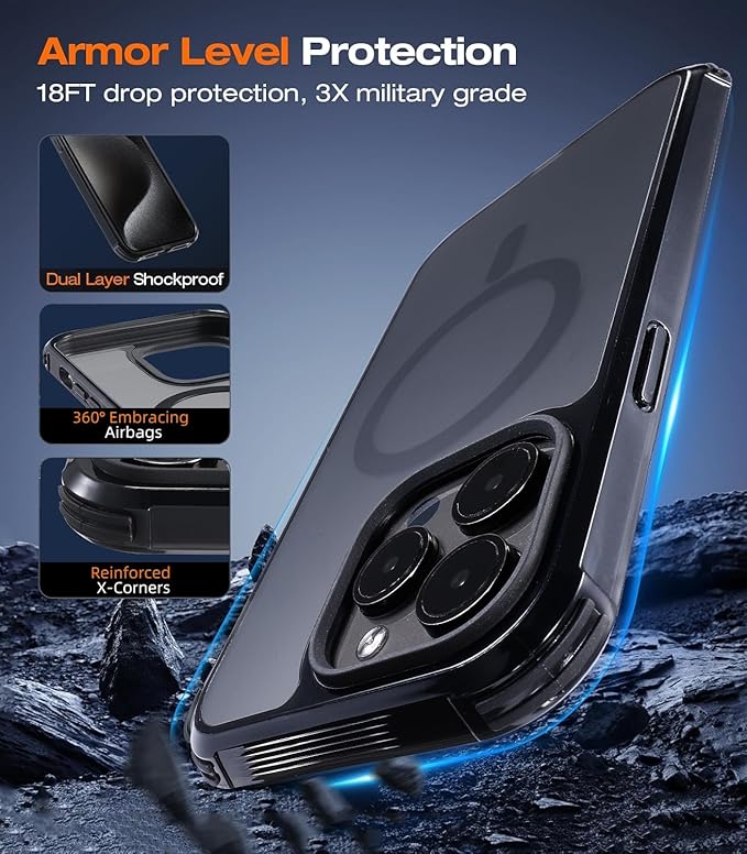 Tigowos for iPhone 15 Pro Max Bumper case Fits MagSafe 15FT Drop Resistant Skin Friendly Feeling Heavy Duty Shockproof Back Cover Fits iPhone 15 Pro Max Phone Cases 6.7"，Black