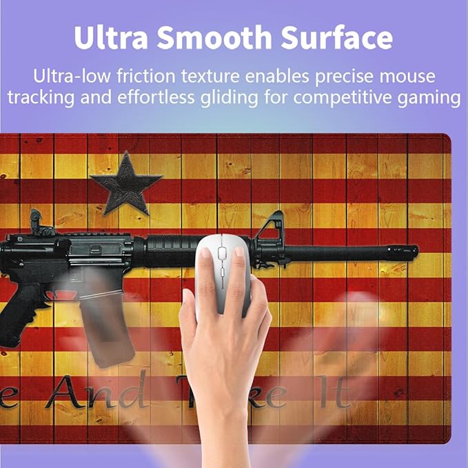 Large Gaming Mouse Pad (31.5" x 15.8") - Cool AR-15 Come and Take It Flag Rustic Wood Grain Red Yellow Stripes, Extra XXL Office Accessories, Premium Stitched Anti-Slip Office Desk Mat