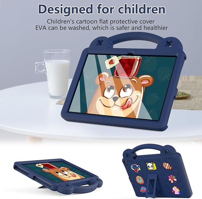 AKABEILA Compatible with ONN 10.1(GEN3) 2022(1000071485)/Amazon Fire HD 10(2021/2023)/Fire HD 10 Plus(2021/2023) Tablet Case, Kids Case with Shoulder Strap & Stand Handle for Girl Kid Gift Navy Blue