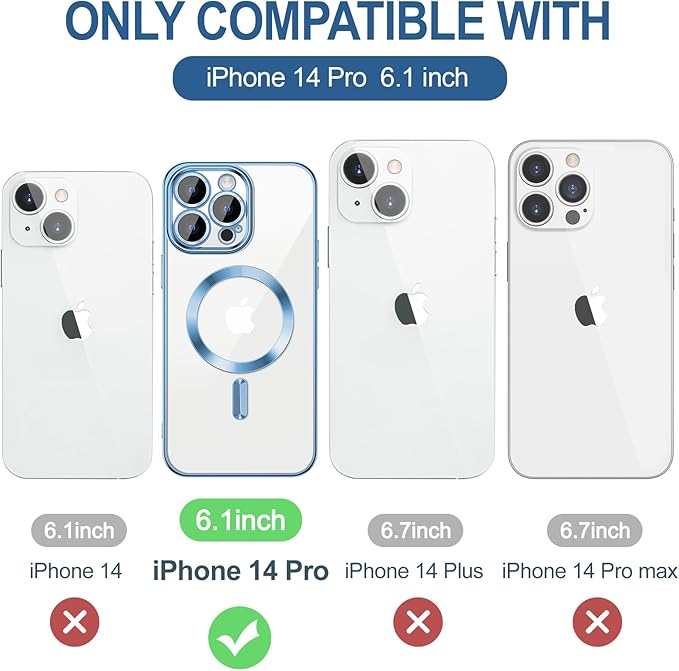 Hython Magnetic Clear for iPhone 14 Pro Case with Camera Lens Protector [Compatible with MagSafe] Luxury Plating Edge Slim Soft TPU Cover Protective Phone Case for iPhone 14 Pro 6.1", Light Blue