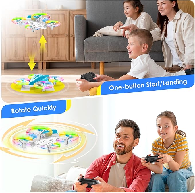 Drone for Kids with LED Light | Lisoco Indoor RC Drone with 360 Flip | 2 Batteries | Easy to Fly Mini Drone for Boys Girls Beginners | Flying Toy Gift (Light Blue)