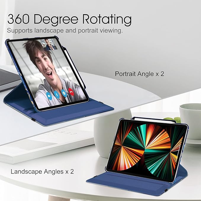 Fintie Rotating Case for iPad Pro 12.9-inch 6th Generation 2022-360 Degree Swiveling Protective Cover with Pencil Holder, Auto Sleep/Wake, Also Fit iPad Pro 12.9" 5th/4th/3rd Gen, Ocean Marble