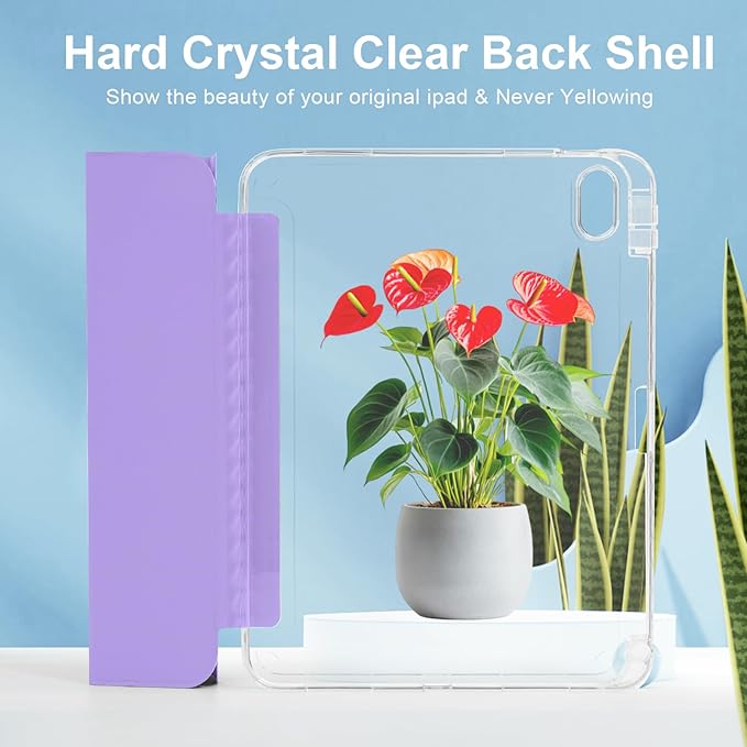 Case for iPad A16 11th Generation 11" 2025, iPad 10th Generation 10.9 Inch 2022, Hybrid Protective Cover with Pencil Holder, Clear Transparent Back Shell Anti-Yellowing Case, Lilac Purple