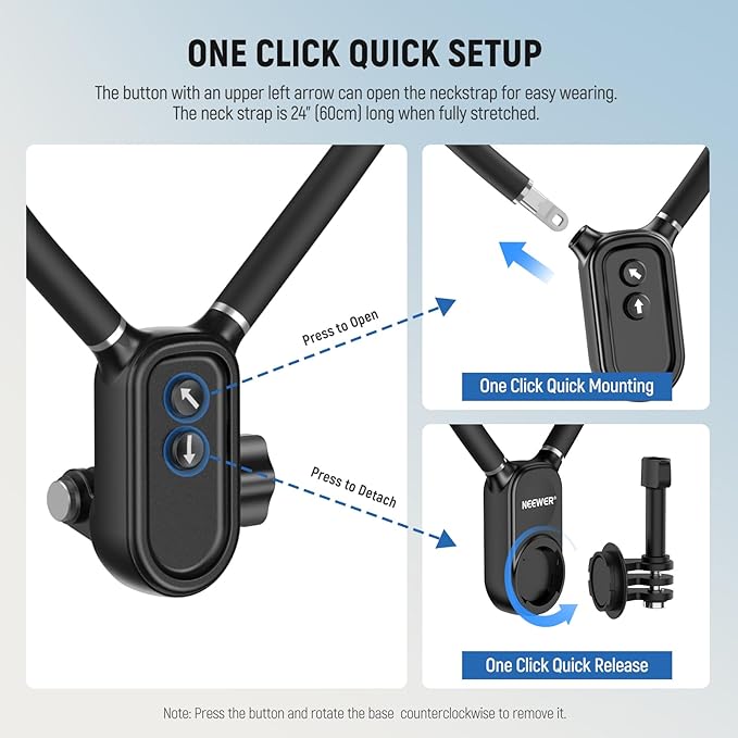 NEEWER Magnetic Neck Holder for Action Camera & Phone, Hands Free Neck Mount with Chest Strap Compatible with GoPro DJI Insta360 iPhone, Neck Phone Holder for POV Vlog Video Recording, GP26