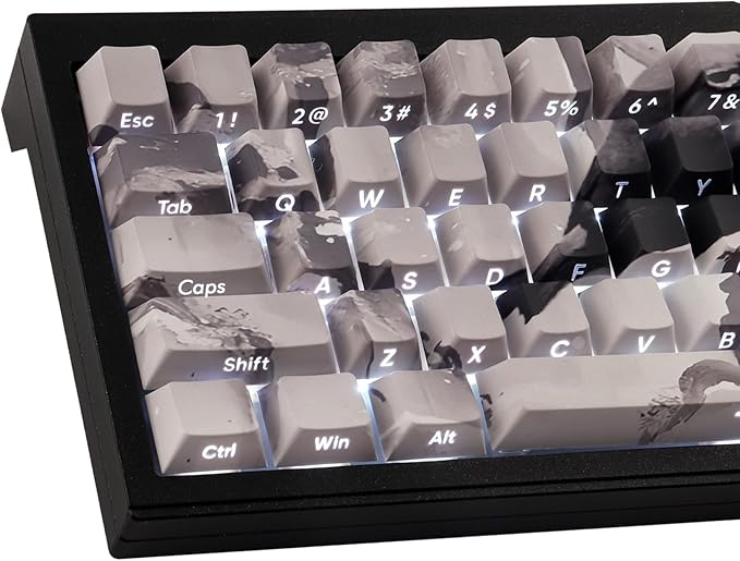 Tsungup PBT Side Print Keycaps,135 Keys Dye Sub Shine Through Keycap Set,Gray White Inked Bird Custom Key caps Cherry Profile Keycaps for Cherry MX Switches Mechanical Keyboards