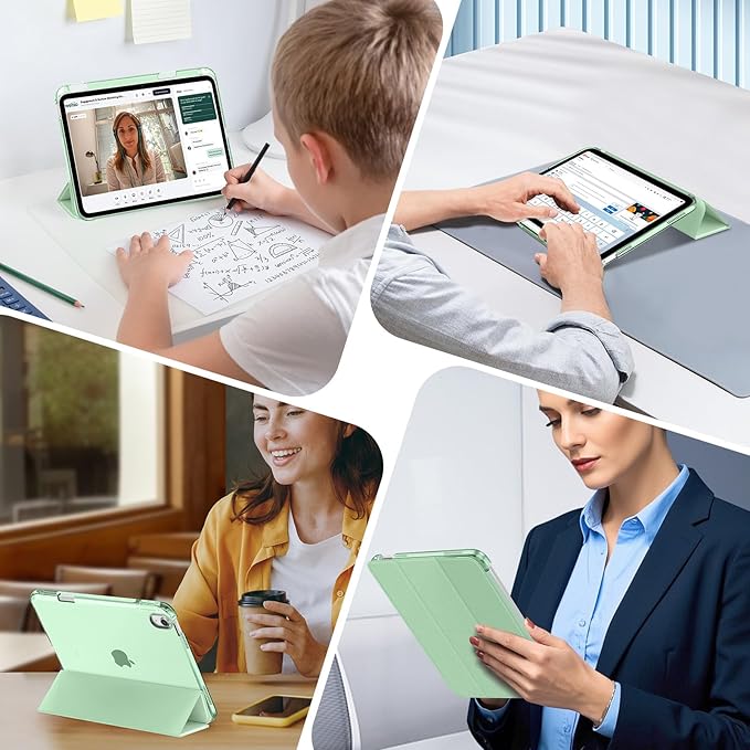 MoKo for iPad Air 11 inch Case (M4/M3/M2) 2026/2025/2024, iPad Air 5th/4th Gen 10.9 inch Case 2022/2020 with Pencil Holder, Slim Light Trifold Cover with Hard PC Translucent Back Shell, Matcha Green