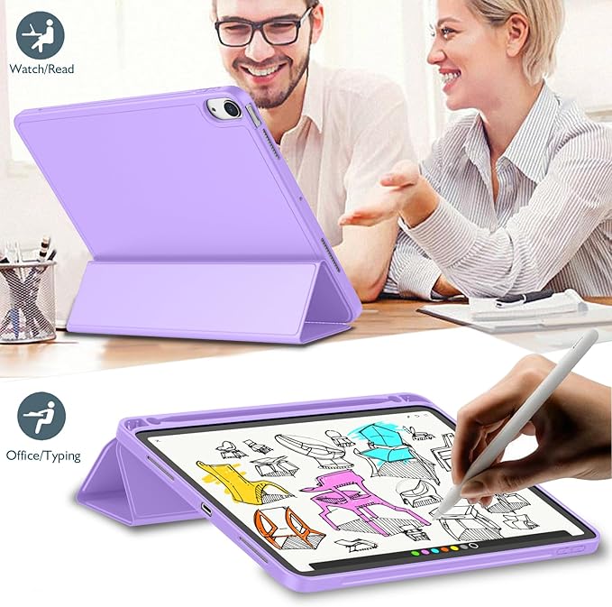 iMieet iPad Air 11 Inch Case M4/M3/M2(2026/2025/2024), iPad Air 5th/4th Generation Case 2022/2020 10.9 Inch with Pencil Holder,Trifold Stand Smart Case with Soft TPU Back(Violet)