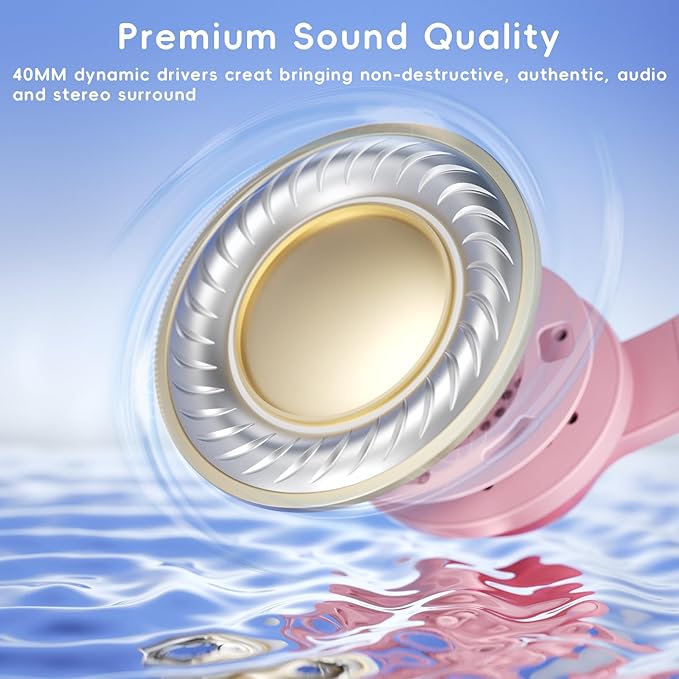 Candy Bila Kids Wired Headphones for Kids with Microphone, 85/94dB Volume Limiter Headphones for Girls Boys, Light Pink
