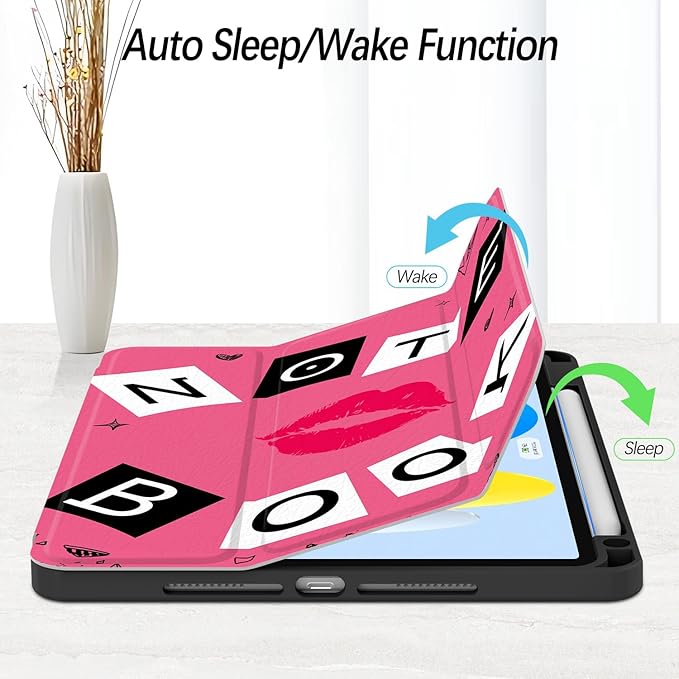 Case for iPad Pro 11 inch 4th/ 3rd/ 2nd / 1st Generation (2022/2021/2020/2018), Case with Pencil Holder, Stand Clear Back Cover Cute Cool Design for Women Girls, Auto Sleep/Wake, Rose Red Book