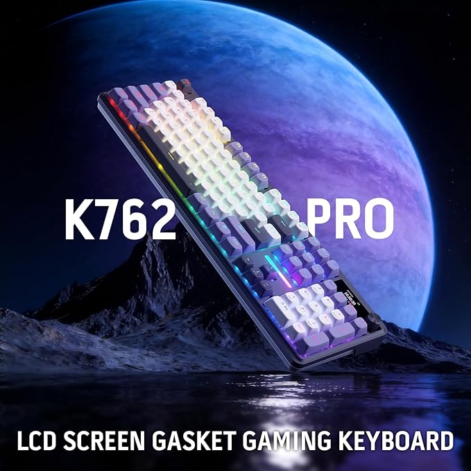 Redragon K762 Wireless Gasket Gaming Keyboard w/Hype Screen & Knob, 104 Keys Mechanical Keyboard, Easy-Control 1.14’’ TFT Info Display, 5-Layer Noise Dampening, Round PBT Keycaps, Mint Mambo Switch