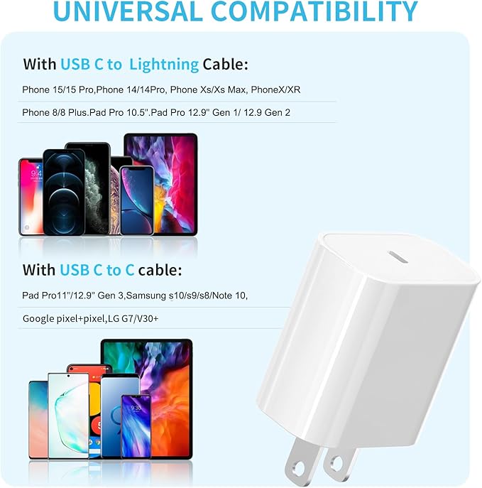 3Pack USB C Charger Block 20W, iGENJUN PD 3.0 Type C Wall Chargers USBC Power Adapter Brick Cube Fast Charger for Phone 17/17 Pro/16/15, Galaxy, Pixel, AirPods Pro-White
