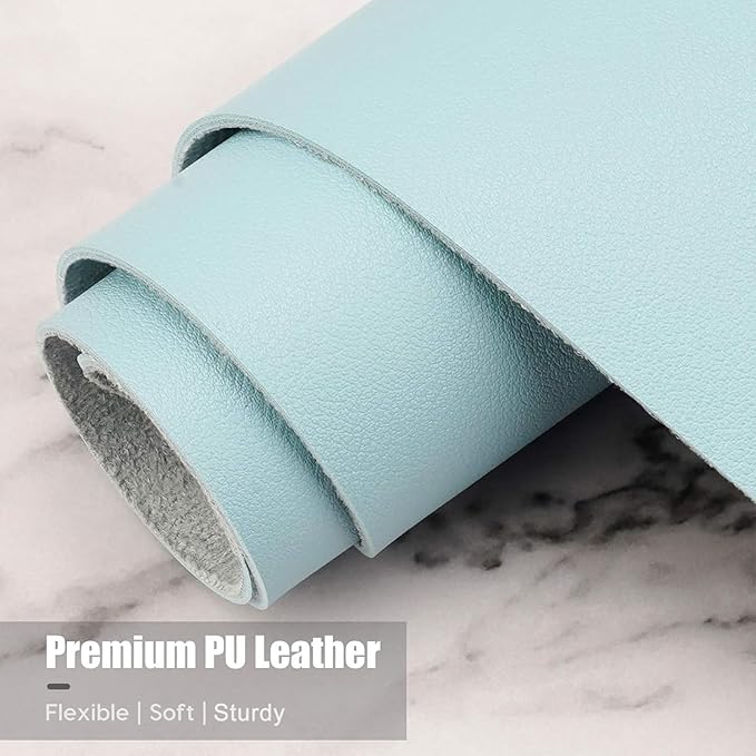 Hsurbtra Desk Pad, 23.6" x 13.8" PU Leather Desk Mat, M Extended Mouse Pad, Waterproof Desktop Blotter Protector, Non-Slip Ultra Thin Small Laptop Keyboard Writing Mat for Office Home, Lake Blue
