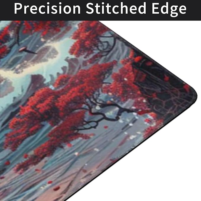 XXXL Japanese Sea Wave Desk Mat 48"x24" - Full Desktop Protector & Non-Slip Gaming Mouse Pad with 3mm Thick Base & Stitched Edge for Dual Monitors, Office & Home