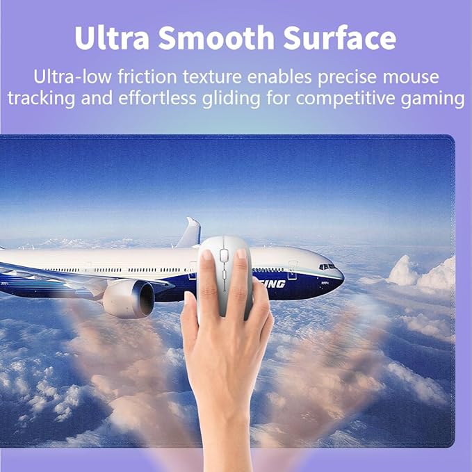 Large Gaming Mouse Pad (31.5" x 15.8") - Airplane Soaring Above the Clouds, Aircraft Design for Boeing 777 Enthusiast Extra XXL Extended Office Accessories, Premium Stitched Anti-Slip Desk Mat