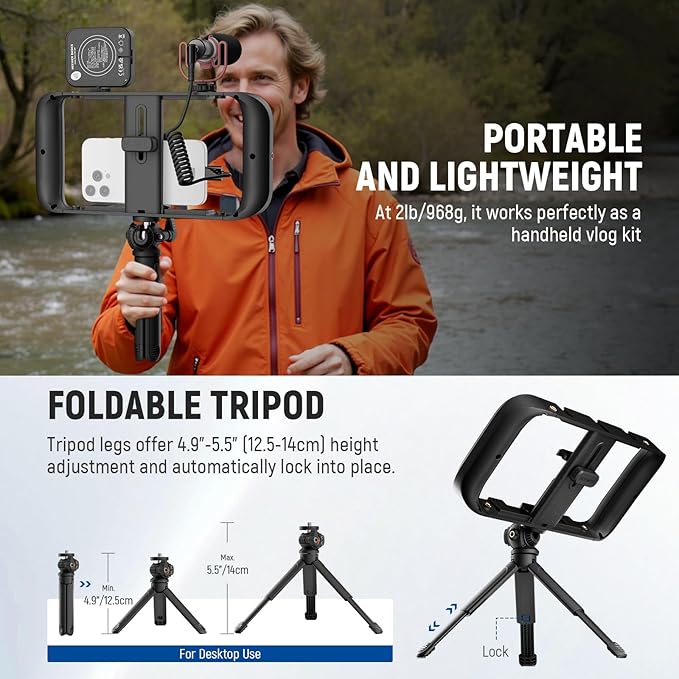 NEEWER Basics Vlogging Kit with Phone Cage Rig Microphone LED Fill Light Tripod Compatible with iPhone, Youtuber Starter Content Creator Essential for YouTube TikTok Streaming Video Recording, PA055