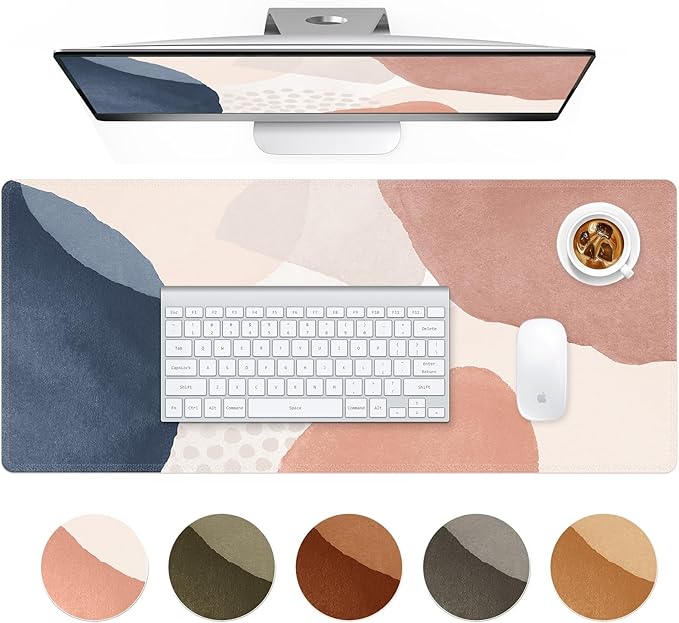 HAOCOO Desk Mat, Computer Desk Pad, Large Mouse Pad for Desk, 35.4" x 15.7" Gaming Mousepad for Desktop with Non-Slip Base, Waterproof Laptop Keyboard Mat for Home Office, Light Pink Boho